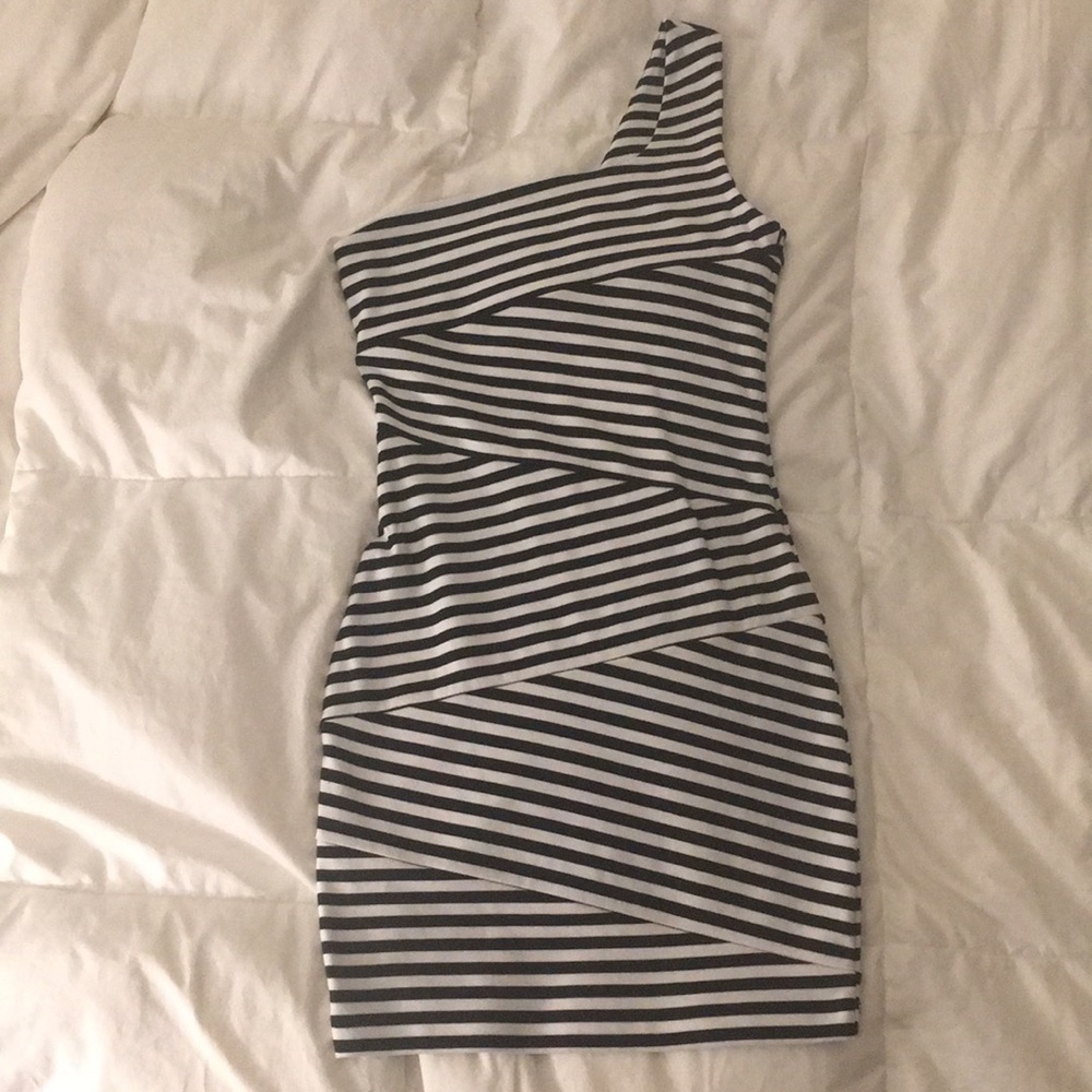 Forever 21 black and white striped one strap dress